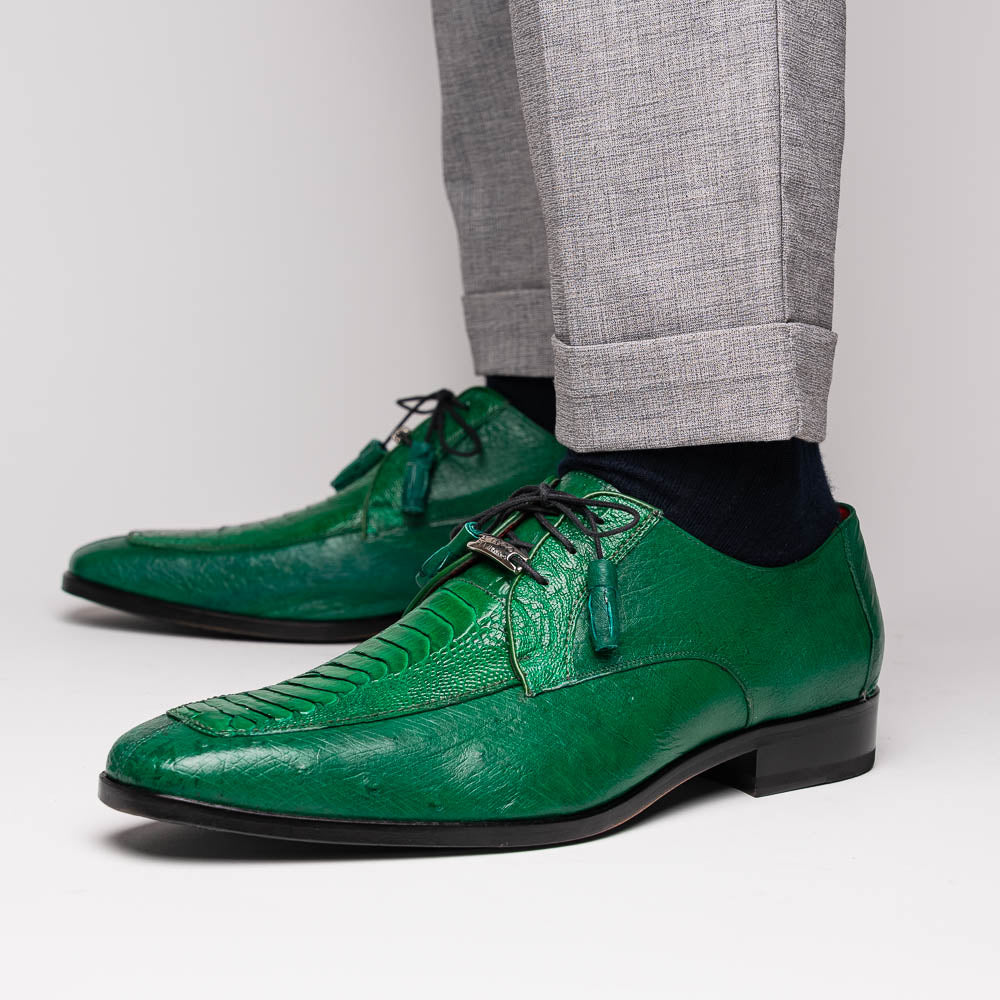 Andretti Genuine Ostrich Leg Dress Derby's Shoes Lemon Green