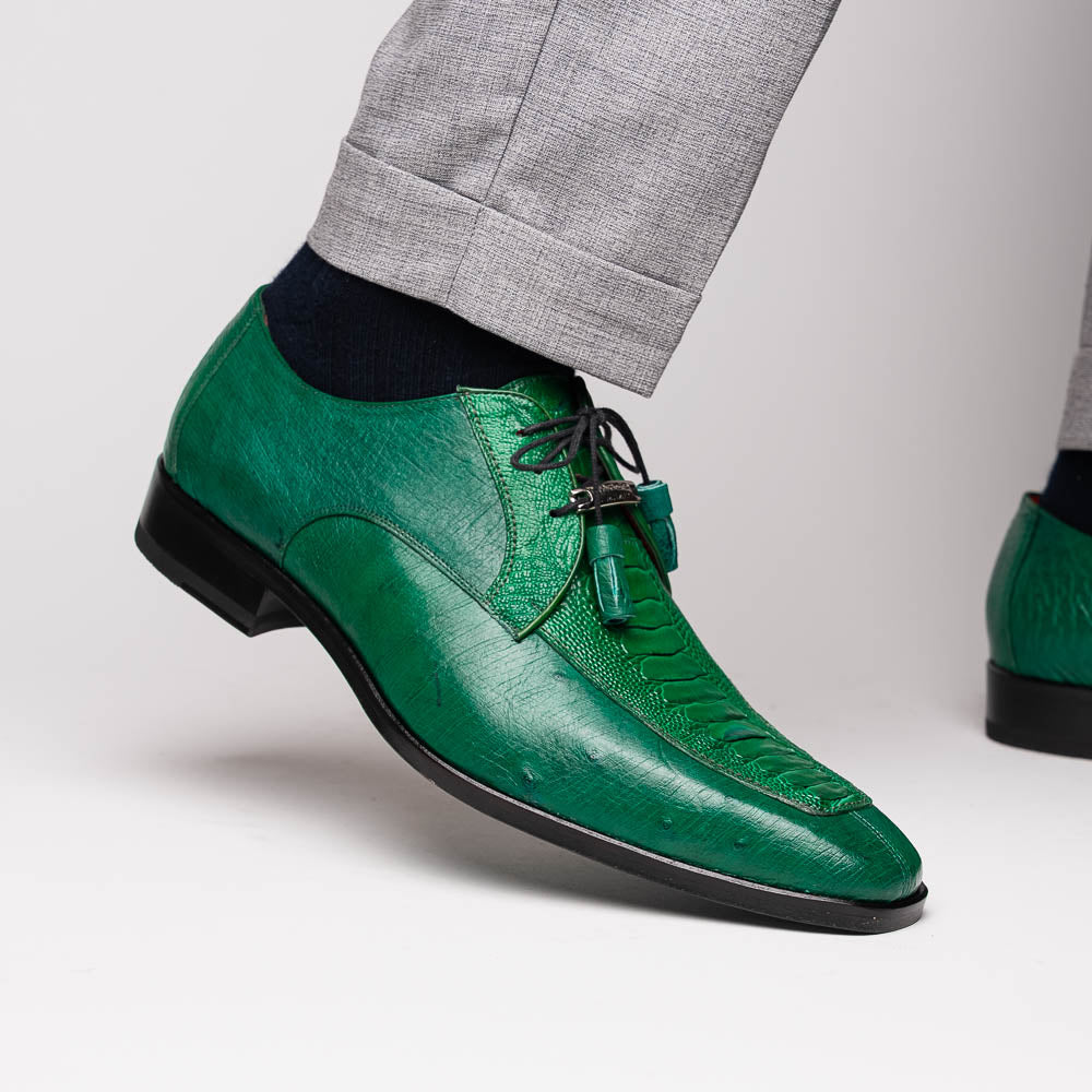 Andretti Genuine Ostrich Leg Dress Derby's Shoes Lemon Green