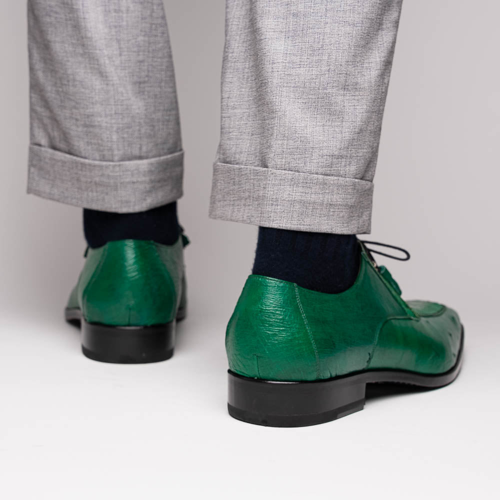 Andretti Genuine Ostrich Leg Dress Derby's Shoes Lemon Green