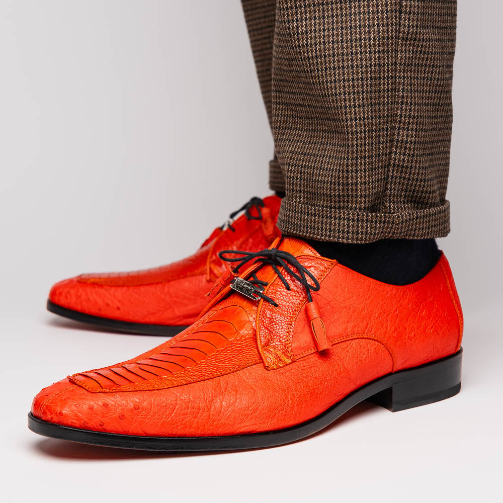 Andretti Genuine Ostrich Leg Dress Derby's Tasseled laces Shoes Orange