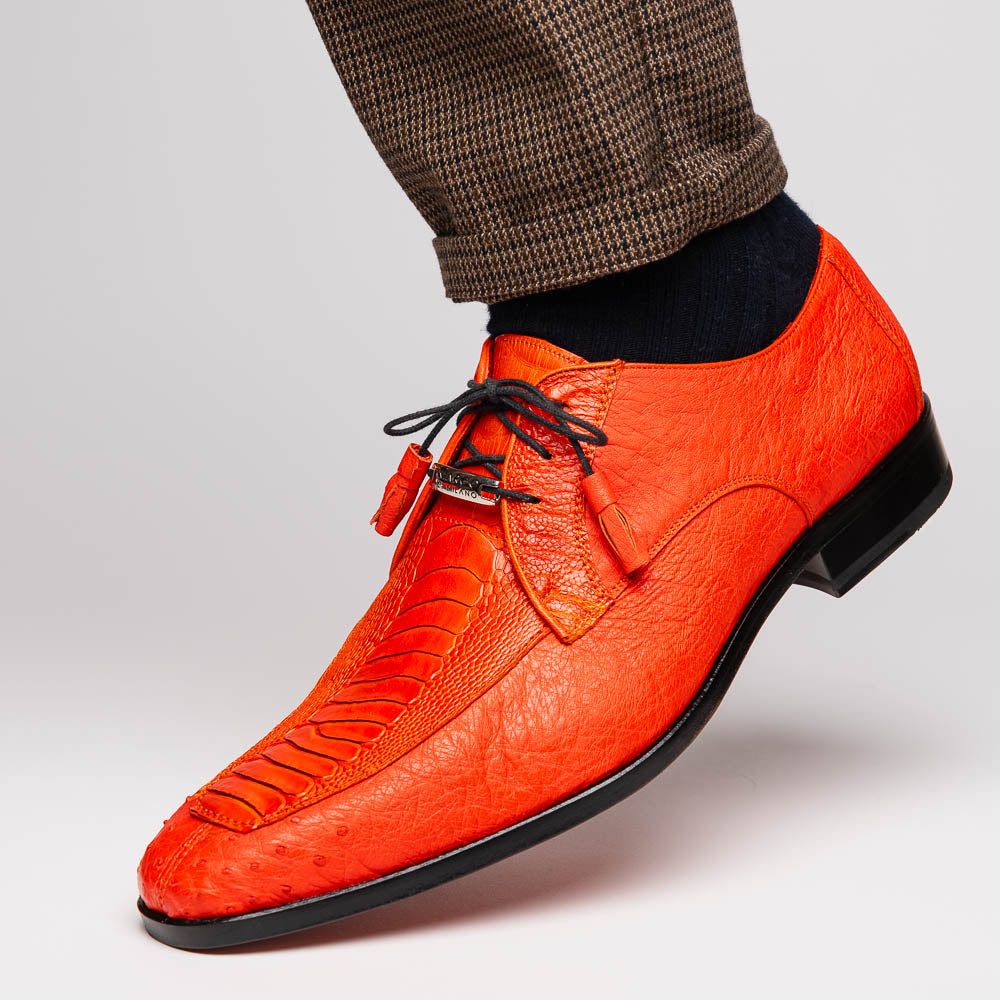 Andretti Genuine Ostrich Leg Dress Derby's Tasseled laces Shoes Orange