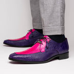 Andretti Genuine Ostrich Leg Dress Derby's Tasseled Laces Shoes Pink / Purple