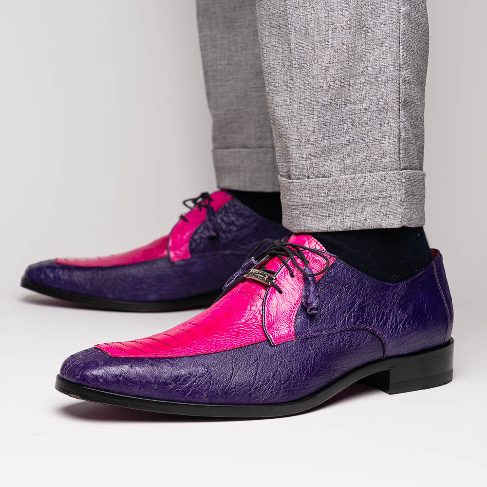 Andretti Genuine Ostrich Leg Dress Derby's Tasseled Laces Shoes Pink / Purple