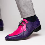 Andretti Genuine Ostrich Leg Dress Derby's Tasseled Laces Shoes Pink / Purple