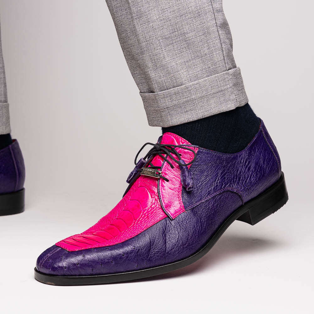 Andretti Genuine Ostrich Leg Dress Derby's Tasseled Laces Shoes Pink / Purple