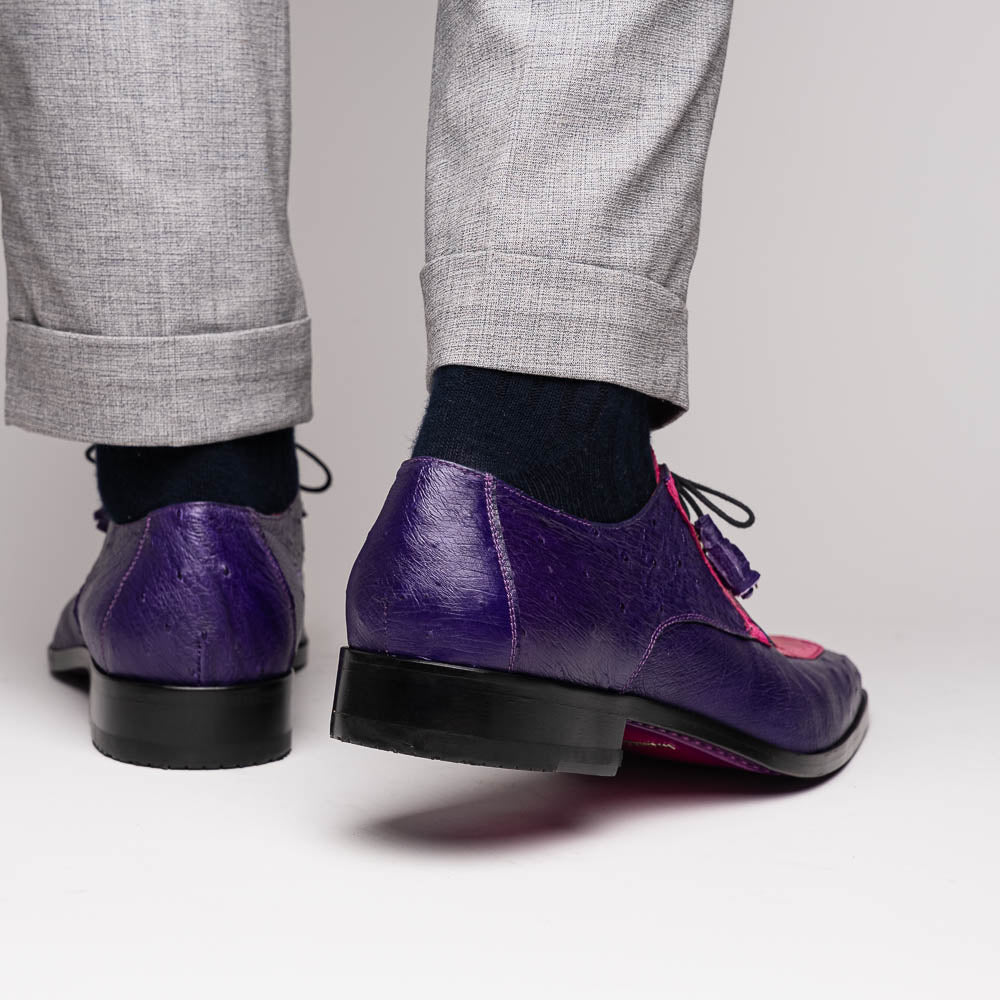 Andretti Genuine Ostrich Leg Dress Derby's Tasseled Laces Shoes Pink / Purple