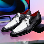 Andretti Genuine Ostrich Leg Dress Derby's Tasseled Laces Shoes White / Black