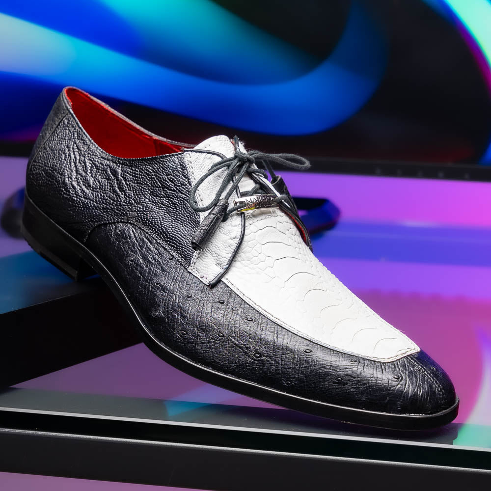 Andretti Genuine Ostrich Leg Dress Derby's Tasseled Laces Shoes White / Black