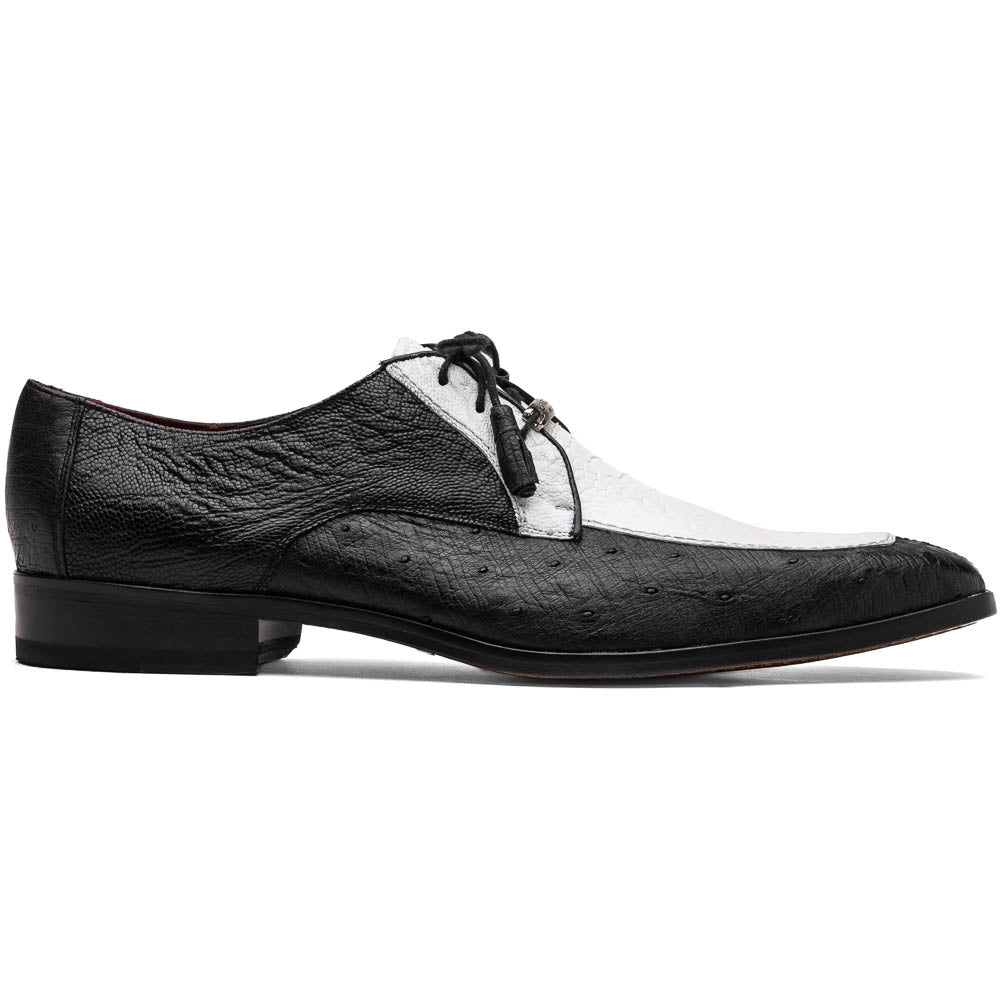 Andretti Genuine Ostrich Leg Dress Derby's Tasseled Laces Shoes White / Black