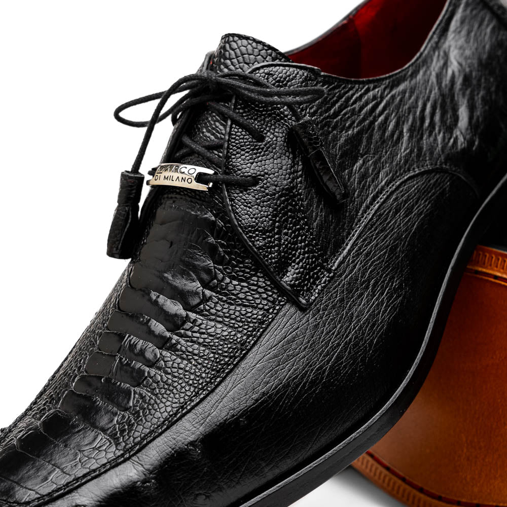 Andretti Genuine Ostrich Leg Dress Derby's Shoes Black