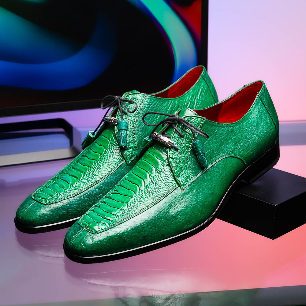 Andretti Genuine Ostrich Leg Dress Derby's Shoes Lemon Green
