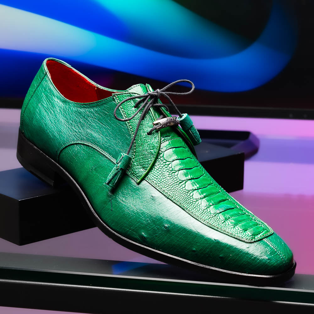 Andretti Genuine Ostrich Leg Dress Derby's Shoes Lemon Green