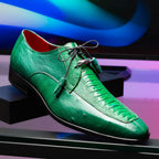 Andretti Genuine Ostrich Leg Dress Derby's Shoes Lemon Green
