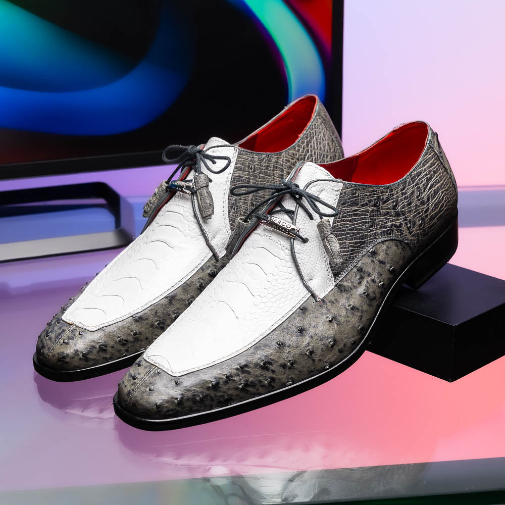 Andretti Genuine Ostrich Leg Dress Derby's Shoes Lace Up White / Gray