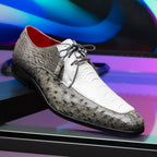 Andretti Genuine Ostrich Leg Dress Derby's Shoes Lace Up White / Gray