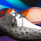 Andretti Genuine Ostrich Leg Dress Derby's Shoes Lace Up White / Gray