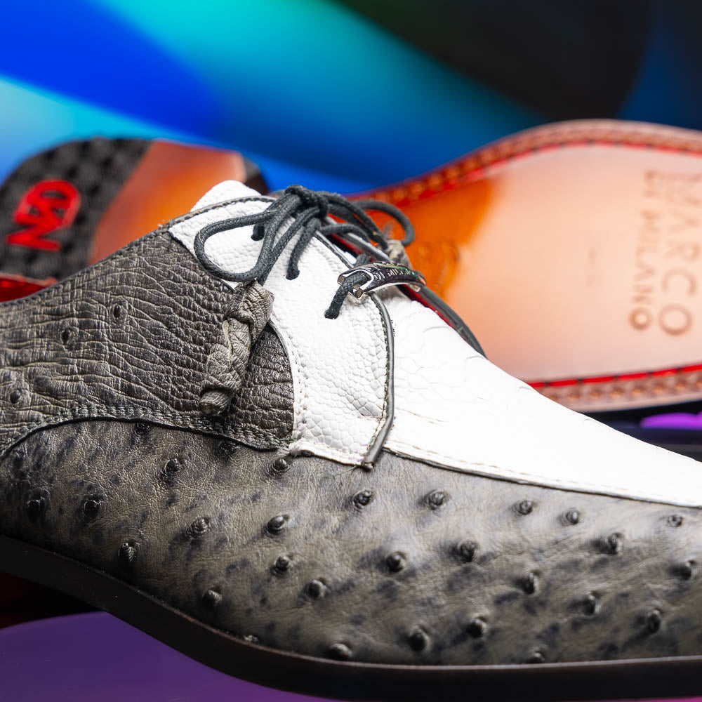 Andretti Genuine Ostrich Leg Dress Derby's Shoes Lace Up White / Gray