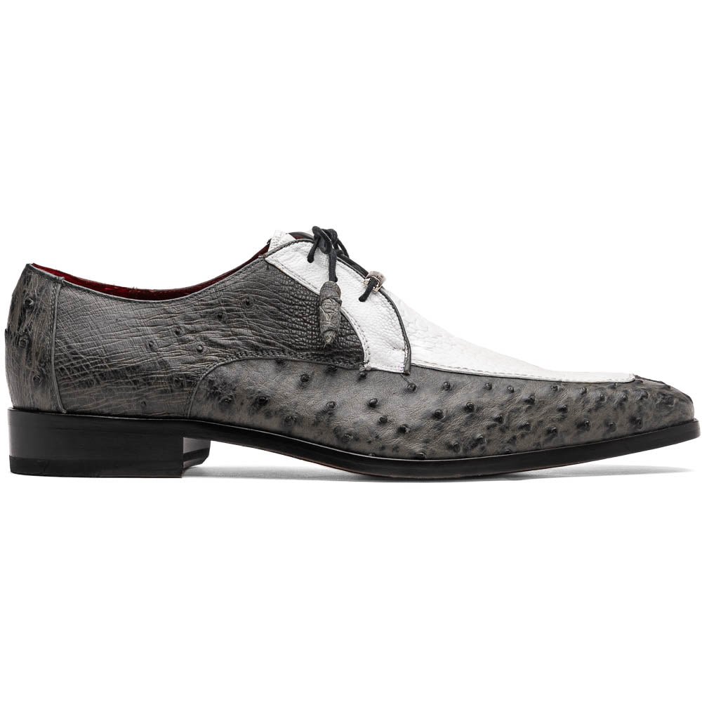 Andretti Genuine Ostrich Leg Dress Derby's Shoes Lace Up White / Gray