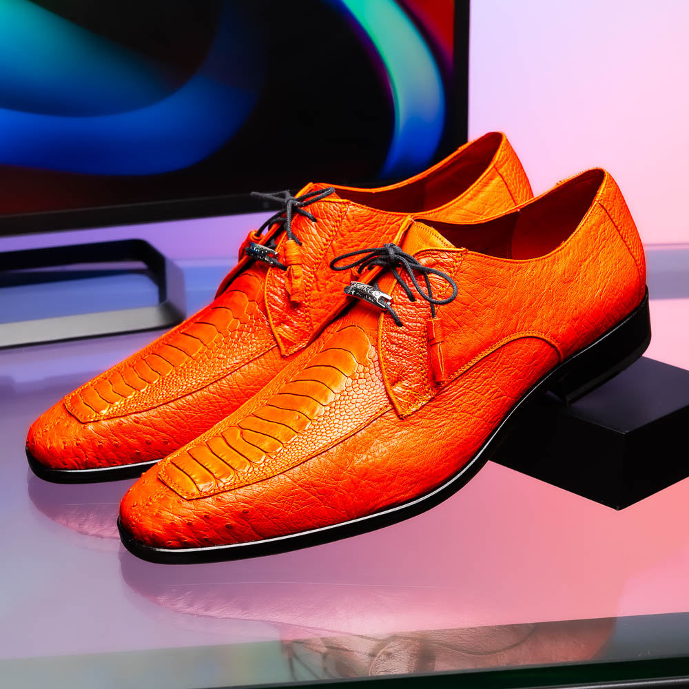 Andretti Genuine Ostrich Leg Dress Derby's Tasseled laces Shoes Orange