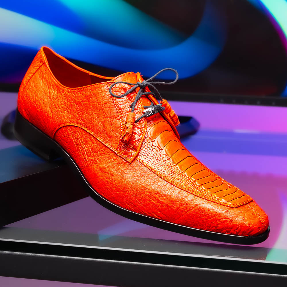 Andretti Genuine Ostrich Leg Dress Derby's Tasseled laces Shoes Orange