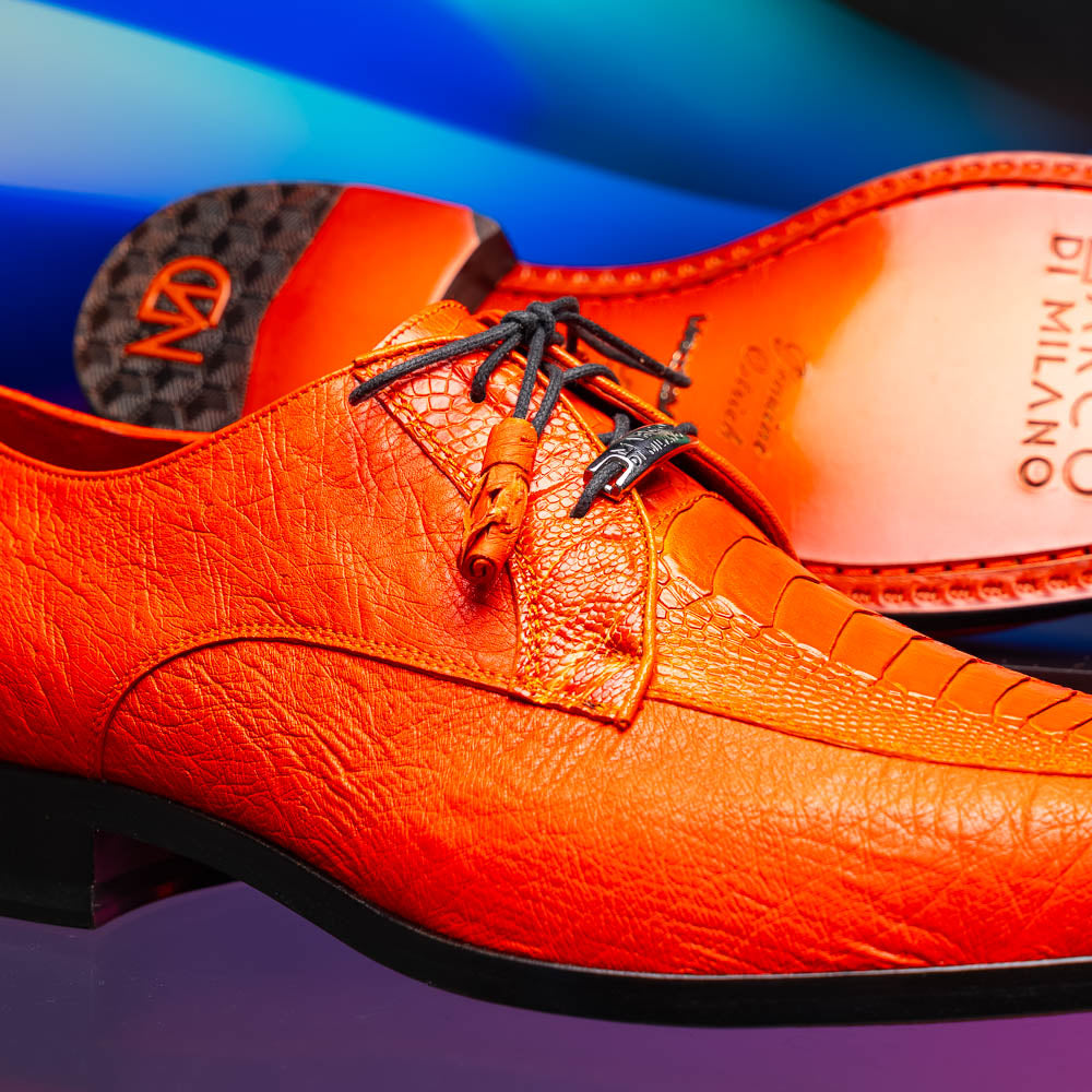 Andretti Genuine Ostrich Leg Dress Derby's Tasseled laces Shoes Orange