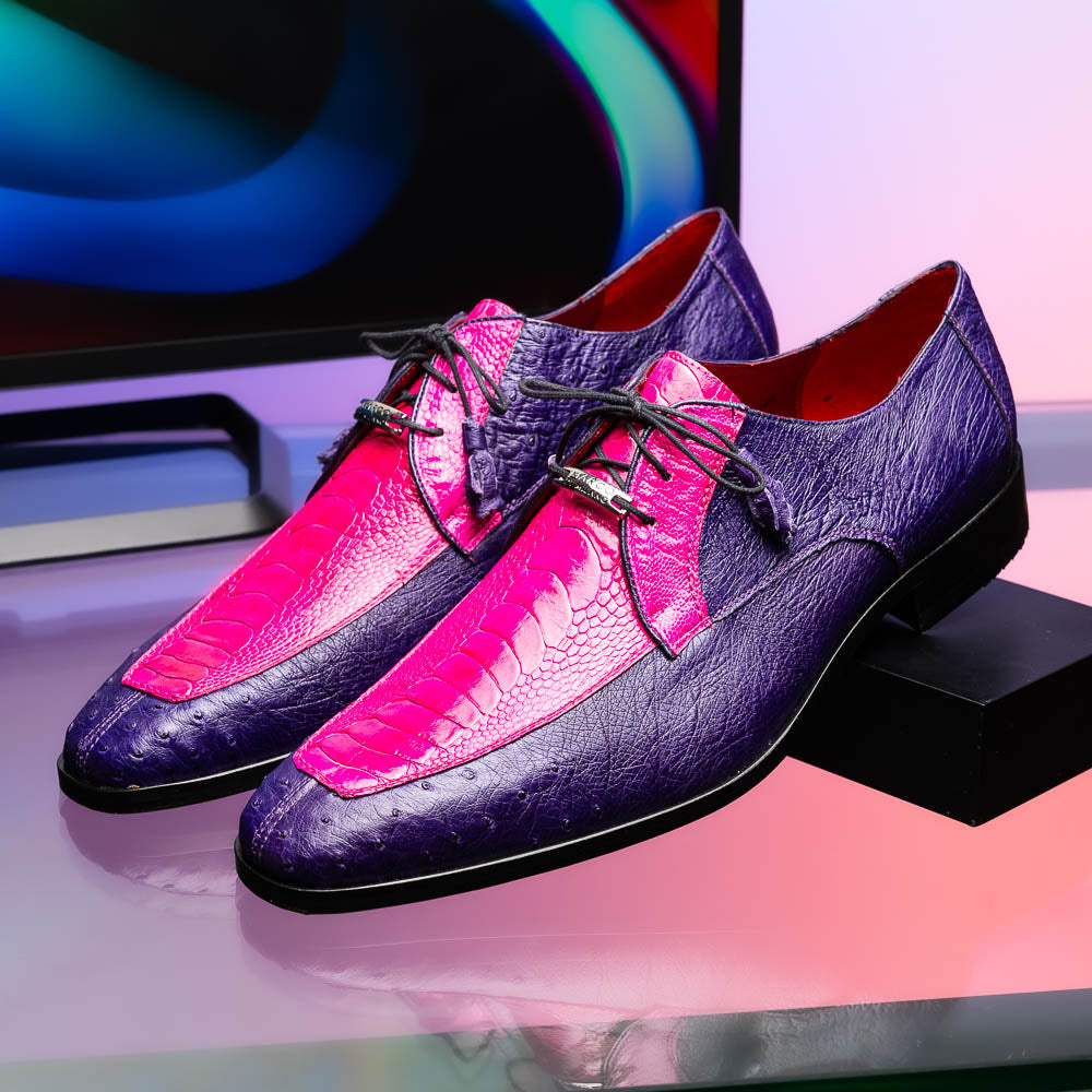 Andretti Genuine Ostrich Leg Dress Derby's Tasseled Laces Shoes Pink / Purple