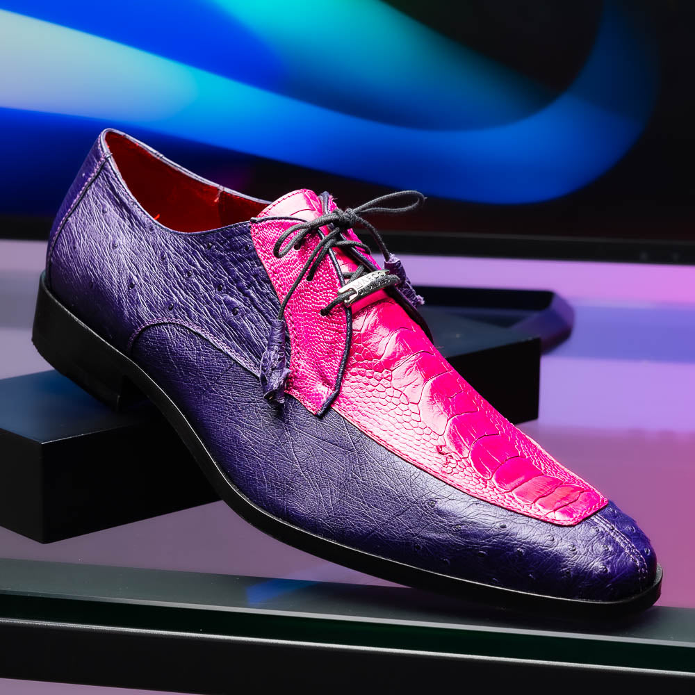 Andretti Genuine Ostrich Leg Dress Derby's Tasseled Laces Shoes Pink / Purple