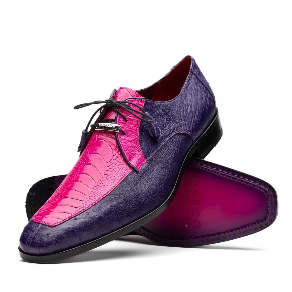 Andretti Genuine Ostrich Leg Dress Derby's Tasseled Laces Shoes Pink / Purple