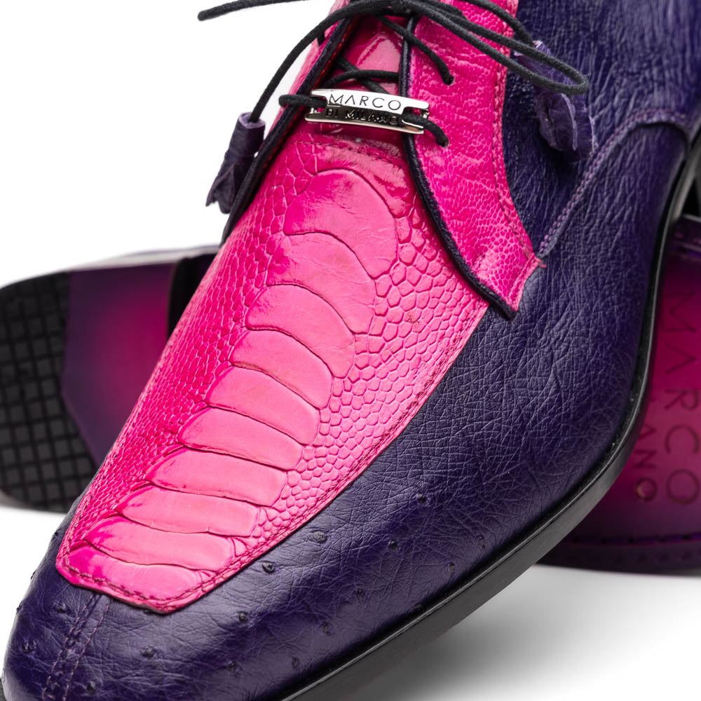 Andretti Genuine Ostrich Leg Dress Derby's Tasseled Laces Shoes Pink / Purple