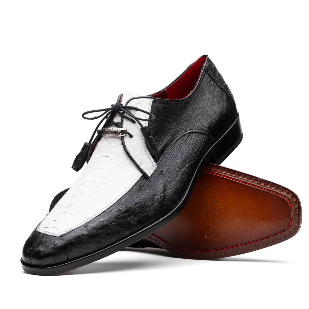 Andretti Genuine Ostrich Leg Dress Derby's Tasseled Laces Shoes White / Black