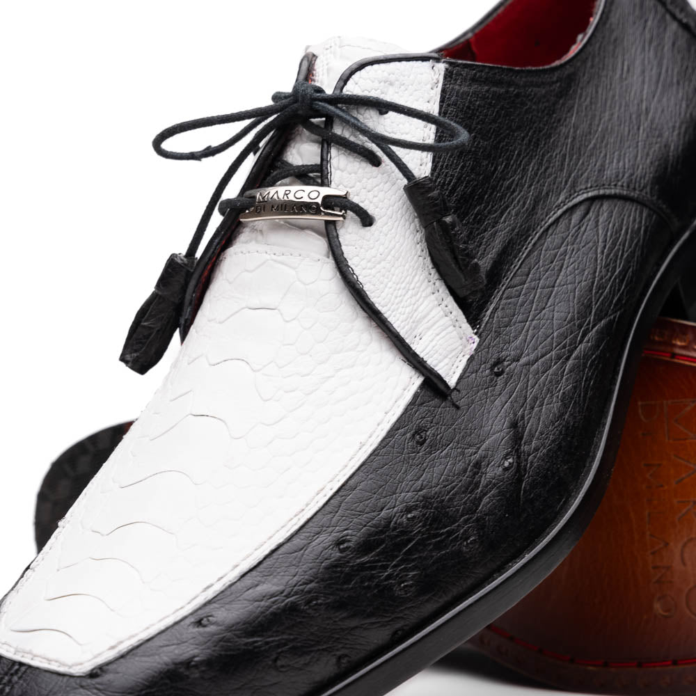 Andretti Genuine Ostrich Leg Dress Derby's Tasseled Laces Shoes White / Black