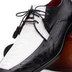 Andretti Genuine Ostrich Leg Dress Derby's Tasseled Laces Shoes White / Black