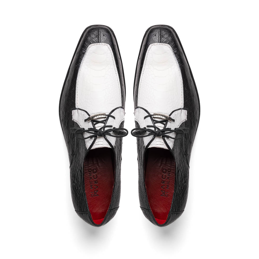 Andretti Genuine Ostrich Leg Dress Derby's Tasseled Laces Shoes White / Black
