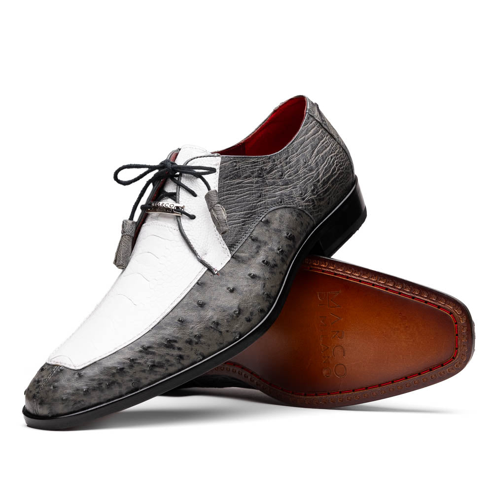 Andretti Genuine Ostrich Leg Dress Derby's Shoes Lace Up White / Gray