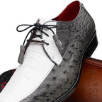 Andretti Genuine Ostrich Leg Dress Derby's Shoes Lace Up White / Gray