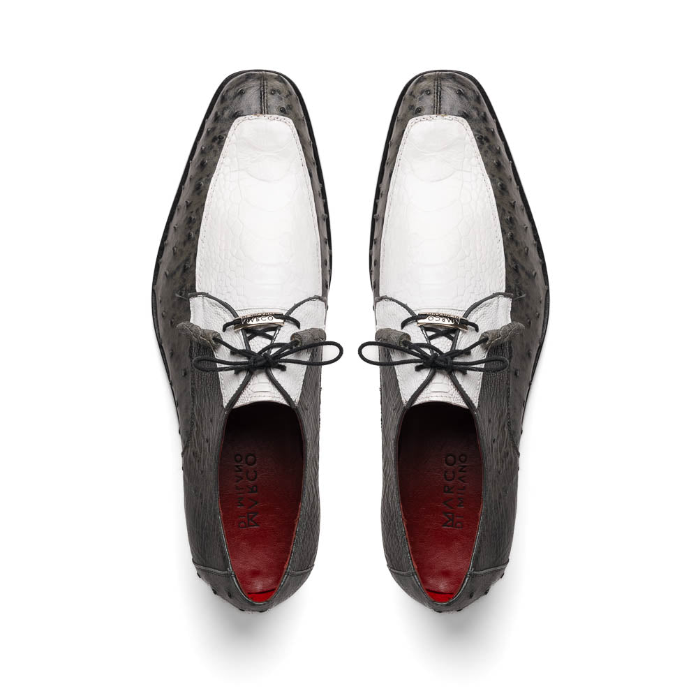 Andretti Genuine Ostrich Leg Dress Derby's Shoes Lace Up White / Gray