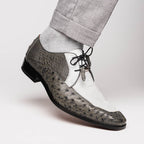 Andretti Genuine Ostrich Leg Dress Derby's Shoes Lace Up White / Gray