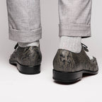 Andretti Genuine Ostrich Leg Dress Derby's Shoes Lace Up White / Gray