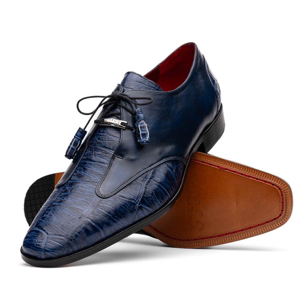Anzio Genuine Alligator and Calfskin Leather Dress Derby's Shoes Blue Jeans
