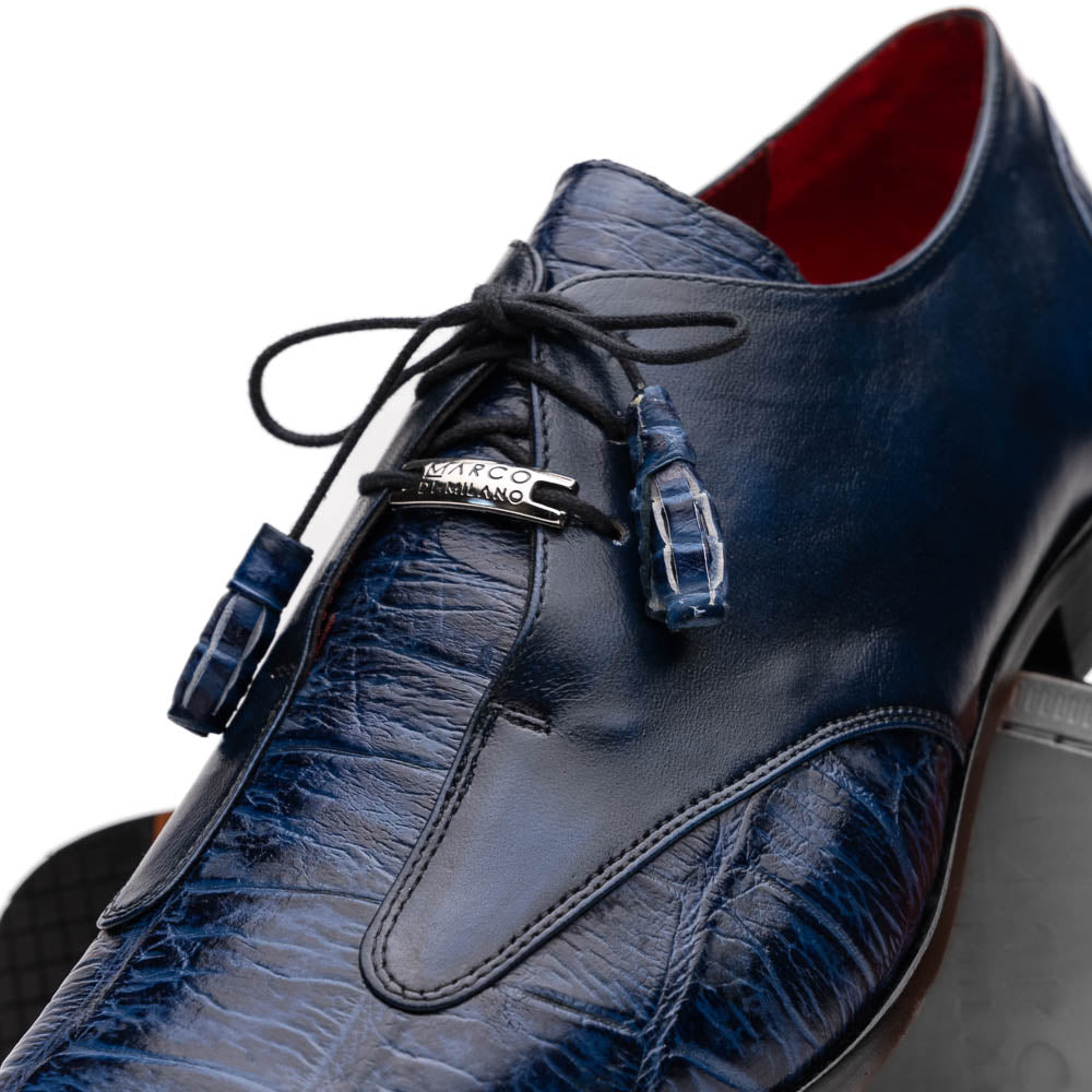 Anzio Genuine Alligator and Calfskin Leather Dress Derby's Shoes Blue Jeans