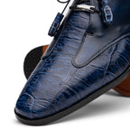 Anzio Genuine Alligator and Calfskin Leather Dress Derby's Shoes Blue Jeans