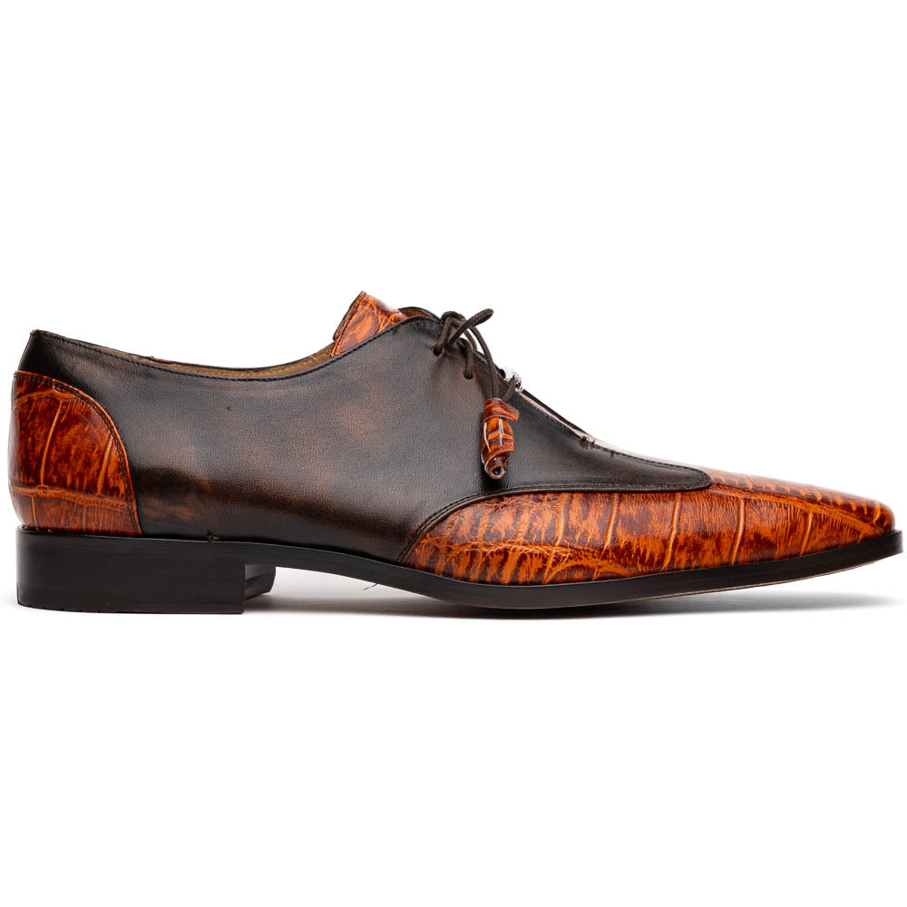 Anzio Genuine Alligator and Calfskin Dress Derby's Shoes Rustic Brandy