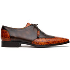 Anzio Genuine Alligator and Calfskin Dress Derby's Shoes Rustic Brandy