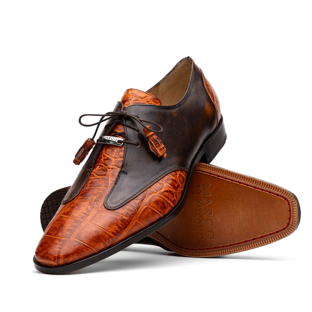 Anzio Genuine Alligator and Calfskin Dress Derby's Shoes Rustic Brandy