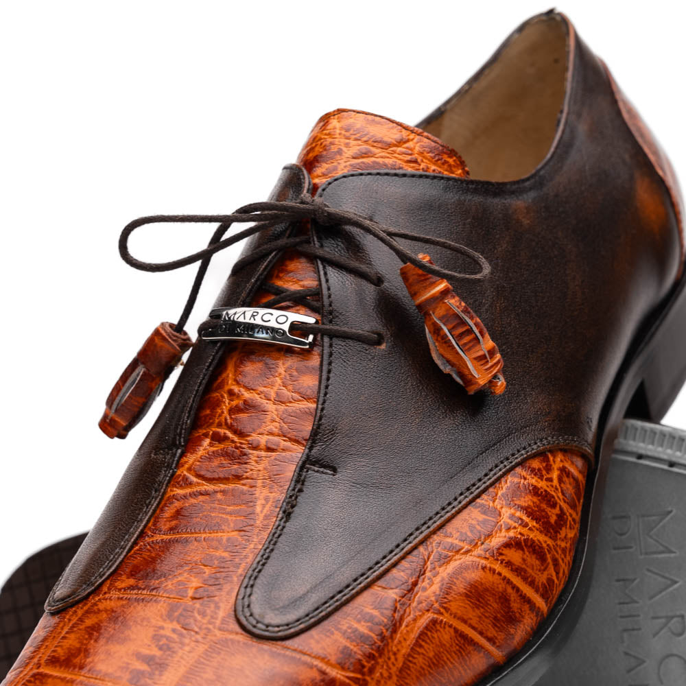 Anzio Genuine Alligator and Calfskin Dress Derby's Shoes Rustic Brandy
