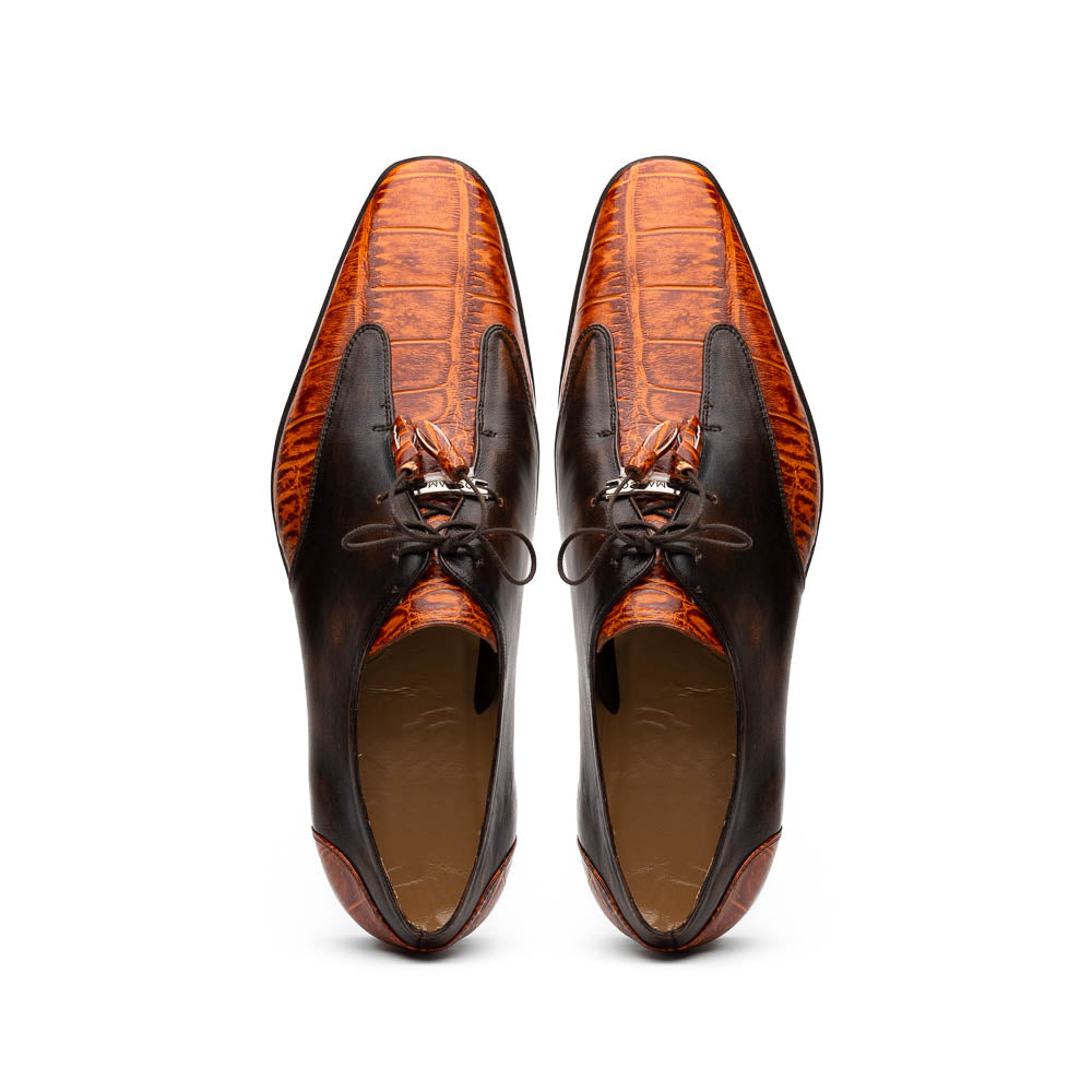 Anzio Genuine Alligator and Calfskin Dress Derby's Shoes Rustic Brandy