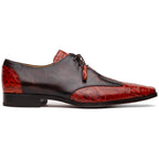 Anzio Rustic Genuine Alligator and Calfskin Leather Dress Derby's Shoes Cognac