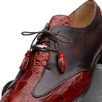 Anzio Rustic Genuine Alligator and Calfskin Leather Dress Derby's Shoes Cognac