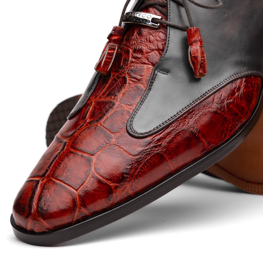 Anzio Rustic Genuine Alligator and Calfskin Leather Dress Derby's Shoes Cognac