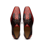 Anzio Rustic Genuine Alligator and Calfskin Leather Dress Derby's Shoes Cognac